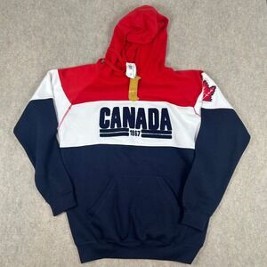 River Wear Hoodie Mens Medium Red White Blue Canada 1867 Chenille Patch ZA3CH